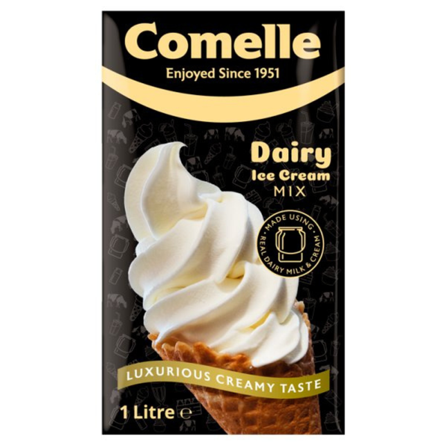 Comelle Dairy Ice Cream Mix 1 Litre ready-to-use soft serve base for catering and foodservice dessert machines