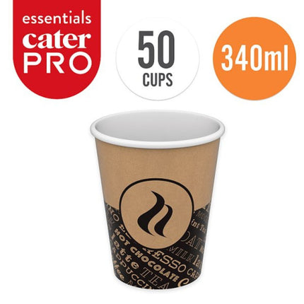 CaterPro Essentials 50 PE Lined Paper Single Wall Cups 340ml disposable 12oz hot drink cups