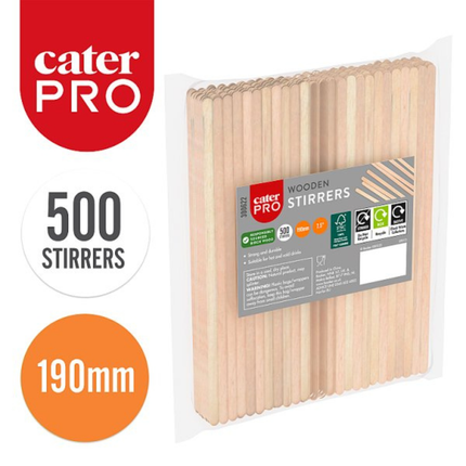 CaterPro 500 Wooden Stirrers 190mm eco-friendly disposable beverage stirrers