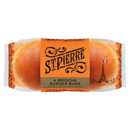 St Pierre pack of 4 pre sliced seedless brioche burger buns with soft buttery texture for burgers and sandwiches