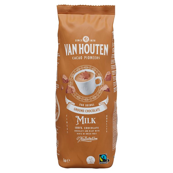 Van Houten Milk Ground Chocolate 1x1kg wholesale catering hot chocolate powder for cafés and hospitality use