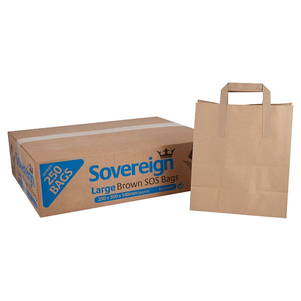 Sovereign Take Away Food Bags Large Brown Block Bottom 250 Pack