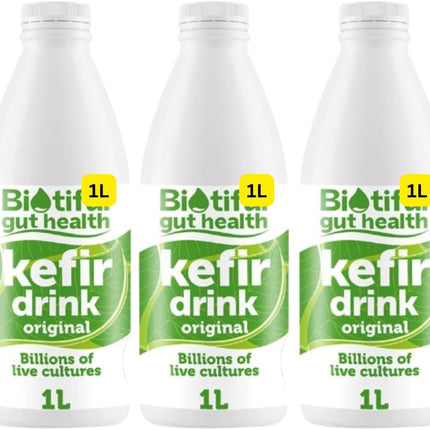 Biotiful Original kefir drink multipack containing 3 x 1L fermented cultured milk drink bottles