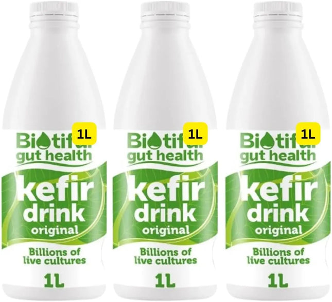 Biotiful Original kefir drink multipack containing 3 x 1L fermented cultured milk drink bottles