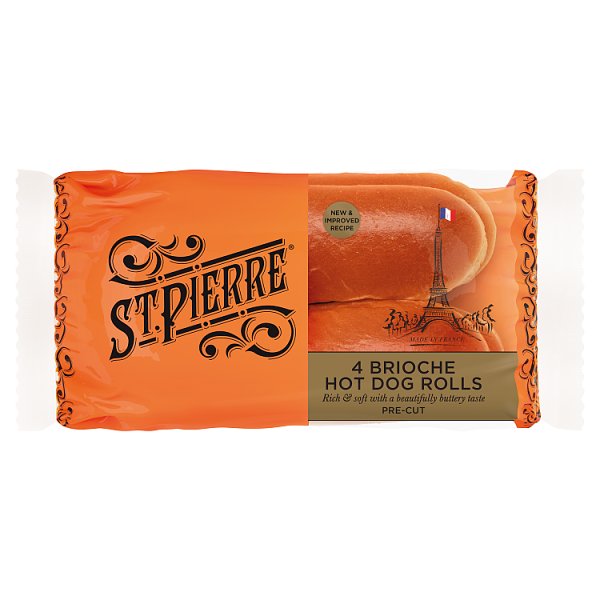 St Pierre 4 Brioche Pre-Cut Hot Dog Rolls