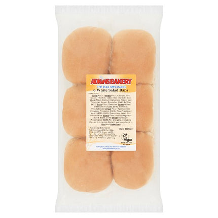 Adkins Bakery pack of 6 soft white salad baps for sandwiches lunches and catering use