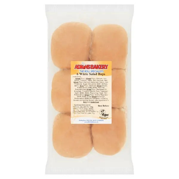 Adkins Bakery pack of 6 soft white salad baps for sandwiches lunches and catering use