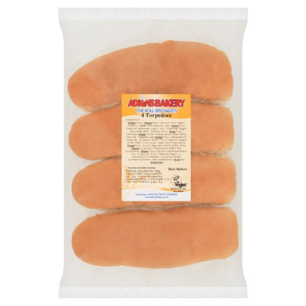 Adkins Bakery pack of 4 soft white torpedo bread rolls for sandwiches lunches and catering use