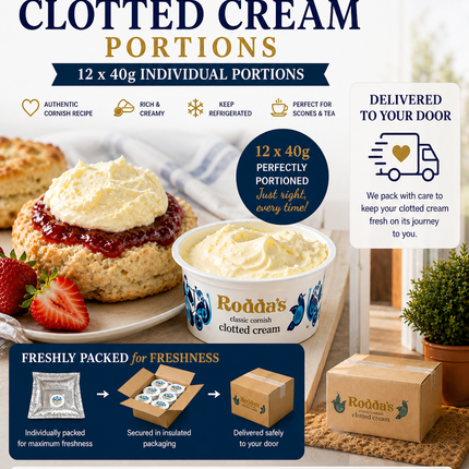 Rodda's Classic Cornish Clotted Cream Portions 12 x 40g | Individual Cream Pots for Afternoon Tea & Catering