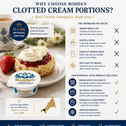 Rodda's Classic Cornish Clotted Cream Portions 12 x 40g | Individual Cream Pots for Afternoon Tea & Catering
