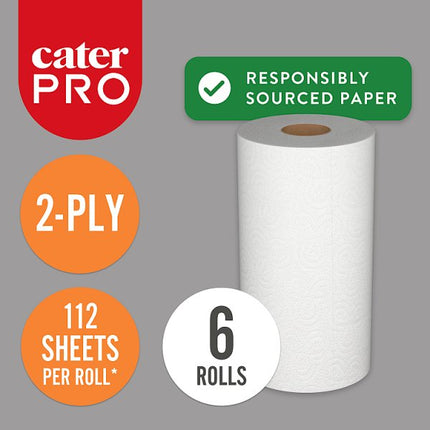 CaterPro Paper Kitchen Towel Double Rolls 6 Rolls | 2 Ply Kitchen Towels 112 Sheets Per Roll