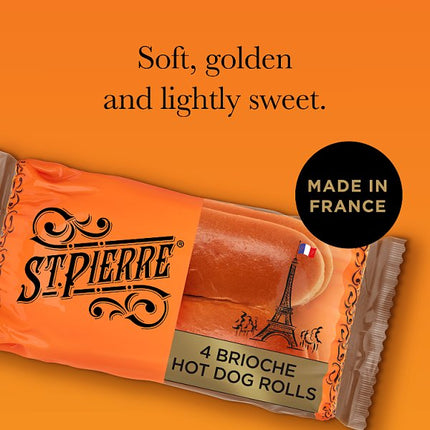 St Pierre Brioche Hot Dog Rolls Case of 10 x 4 | Pre-Cut Brioche Rolls for Catering & Foodservice