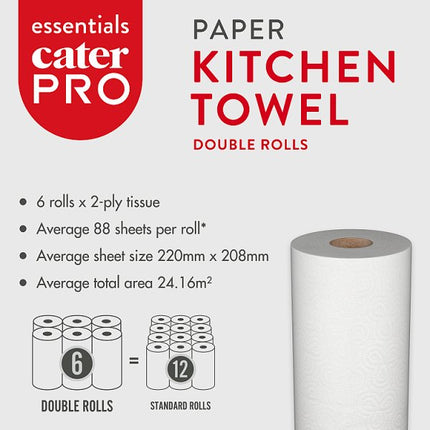 Kitchen Towel Double Rolls 6 Rolls | 2 Ply Kitchen Towels 88 Sheets Per Roll