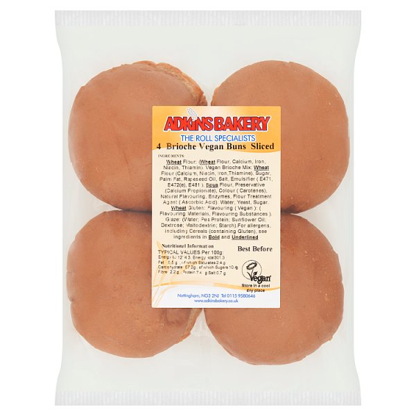 Adkins Bakery 4 Brioche Vegan Buns Sliced