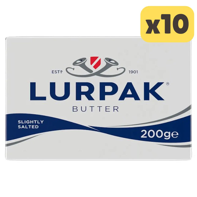 Lurpak slightly salted butter wholesale case containing 10 x 200g premium butter blocks for cooking baking and catering use