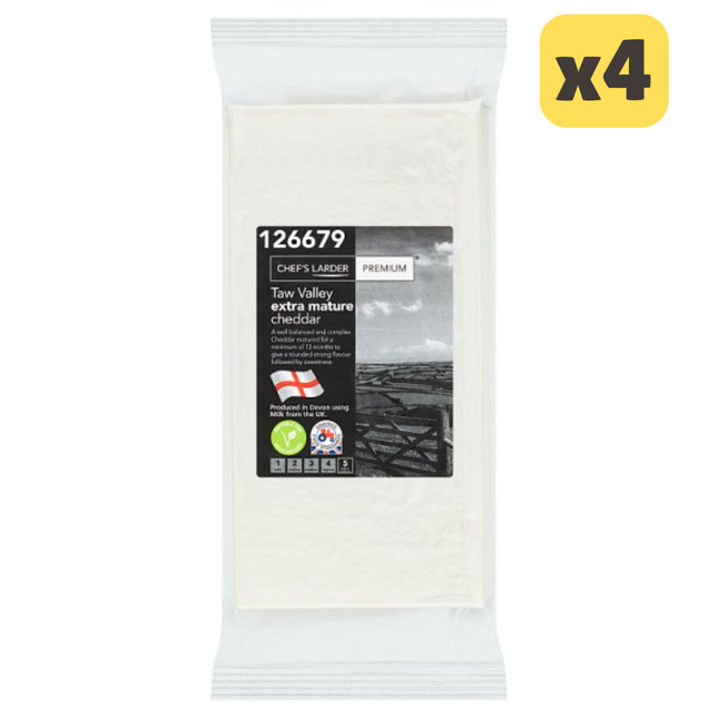Chef's Larder Premium Taw Valley Extra Mature Cheddar 1kg [CASE OF 4 x 1KG]