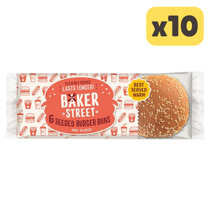 Baker Street 6 Pre-Sliced Seeded Burger Buns [CASE OF 10x6 BUNS]