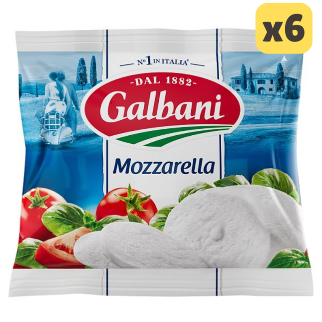 Galbani Italian mozzarella cheese case containing 6 x 125g fresh mozzarella balls for salads pizzas and Italian cooking