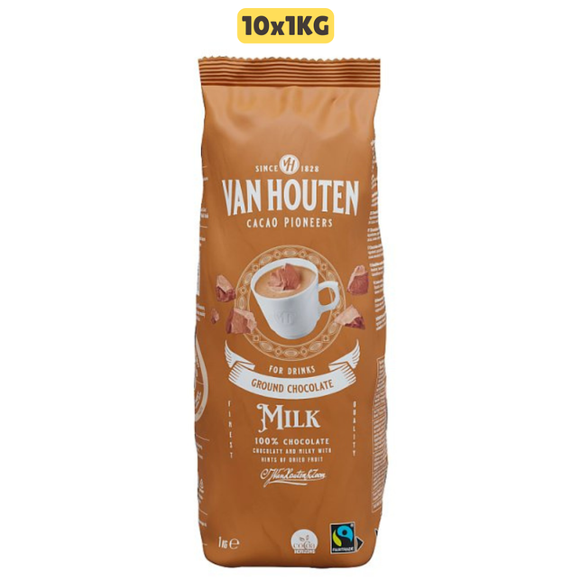 Van Houten Milk Ground Chocolate 10x1kg wholesale catering hot chocolate powder for cafés and hospitality use