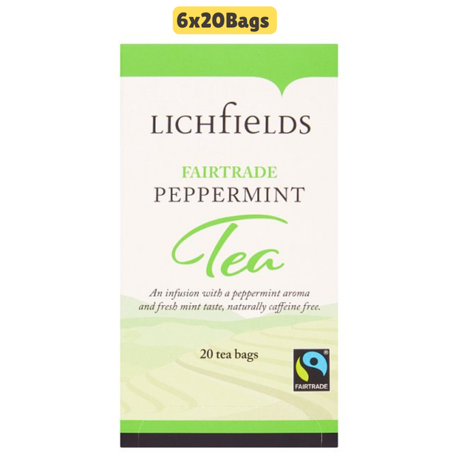 Lichfields Fairtrade Peppermint Tea Bags case of 6 x 20 bags wholesale herbal tea for cafés hotels restaurants and catering businesses