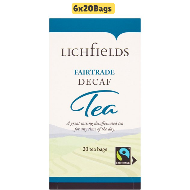 Lichfields Fairtrade Decaf Tea Bags 6 x 20 bags wholesale catering tea for cafés hotels restaurants offices and hospitality businesses