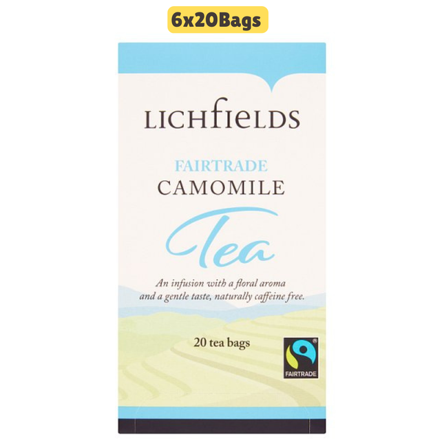 Lichfields Fairtrade Camomile Tea Bags 6 x 20 bags wholesale herbal tea for cafés hotels restaurants offices and hospitality businesses