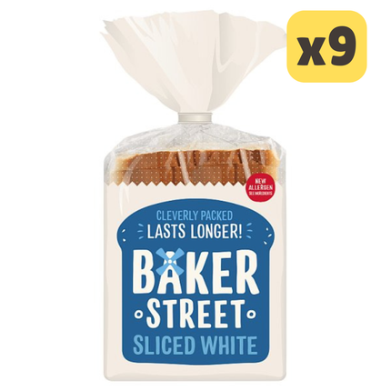 Baker Street white sliced bread 550g case of 9 long life sandwich loaves for catering and foodservice use