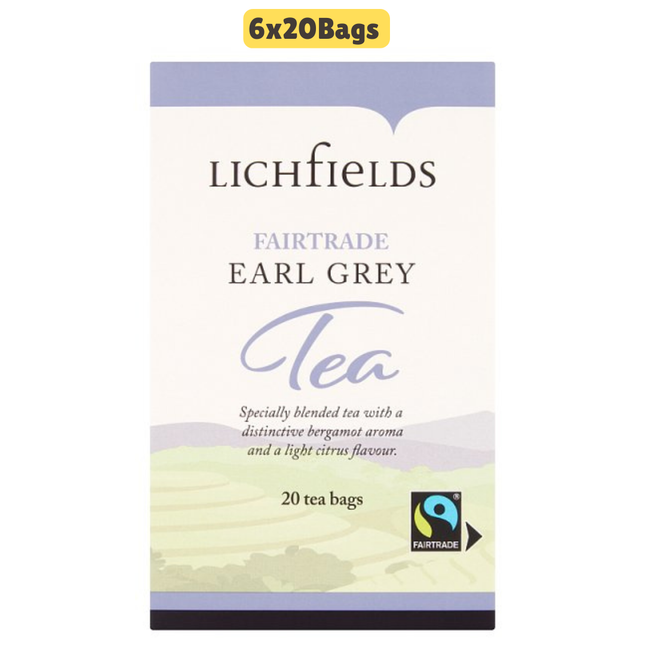 Lichfields Fairtrade Earl Grey Tea Bags 6 x 20 bags wholesale catering tea for cafés hotels restaurants offices and hospitality businesses