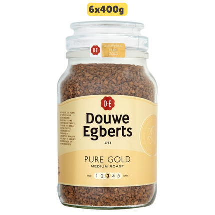Douwe Egberts Pure Gold medium roast instant coffee wholesale case containing 6 x 400g jars for offices and hospitality use