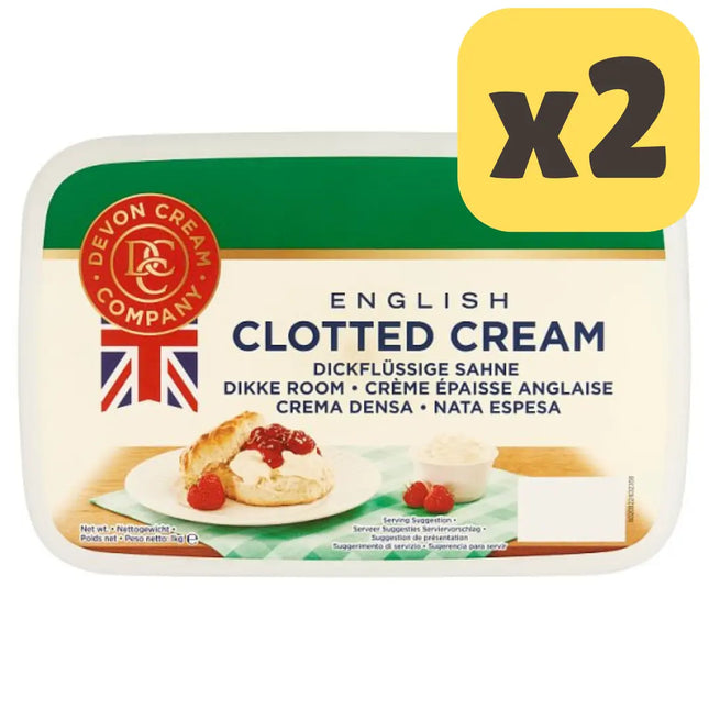 Devon Cream Company English clotted cream catering pack containing 2 x 1kg tubs for desserts afternoon tea and hospitality use