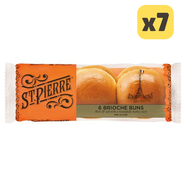 St Pierre brioche buns wholesale catering case containing 7 packs of 6 soft French style brioche rolls for hospitality use