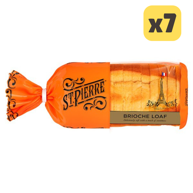 St Pierre brioche loaf wholesale catering case containing 7 x 500g French style brioche bread loaves for hospitality and foodservice use