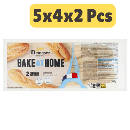 Menissez Bake At Home French Baguettes wholesale case containing multiple bags of part baked French baguettes