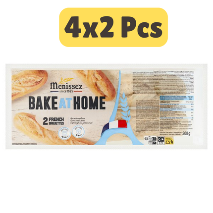 Menissez Bake At Home French Baguettes wholesale case containing 4 bags of part baked French baguettes