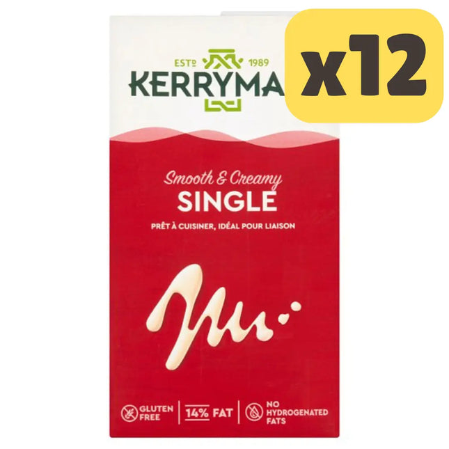 Kerrymaid Single UHT cream wholesale case containing 12 x 1L long life cream cartons for catering kitchens and hospitality use