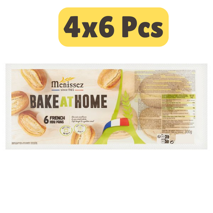 Menissez Bake At Home French Mini Pains wholesale case containing 4 packs of 6 French style bread rolls