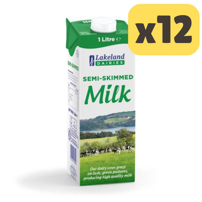 Lakeland Dairies UHT Semi-Skimmed Milk wholesale case containing 12 cartons of long life semi-skimmed milk 1 litre
