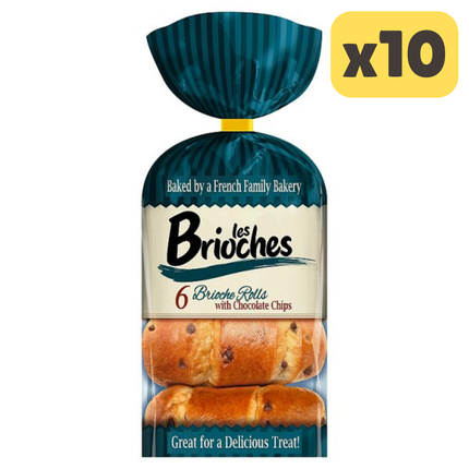 Les Brioches chocolate chip brioche rolls wholesale catering case containing 10 packs of 6 sweet French style bakery rolls
