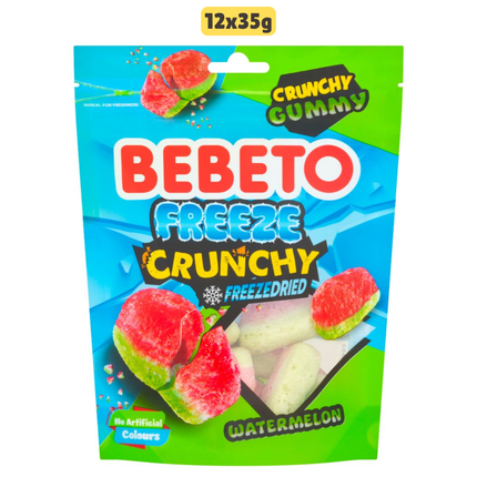 Bebeto Freeze Crunchy Freeze Dried Watermelon wholesale case containing 12 packs of crunchy watermelon sweets