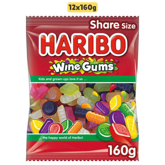 HARIBO Wine Gums wholesale case containing 12 sharing bags of fruit flavour jelly sweets