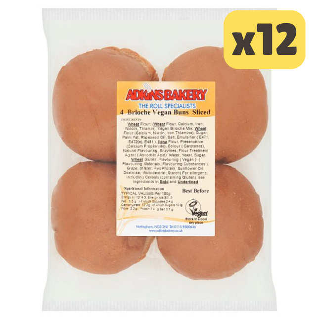 Adkins Bakery 4 Brioche Vegan Buns Sliced [CASE OF 12x4 BUNS]