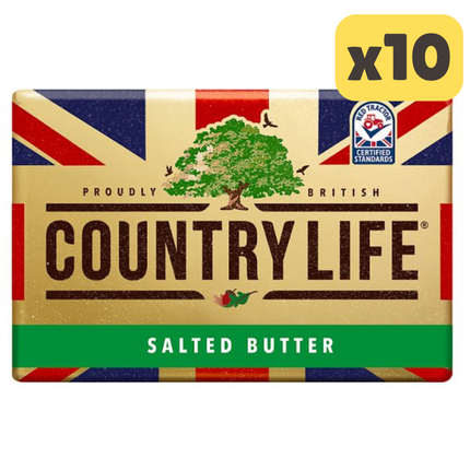 Country Life British salted butter wholesale case containing 10 x 200g butter blocks for cooking baking and catering use