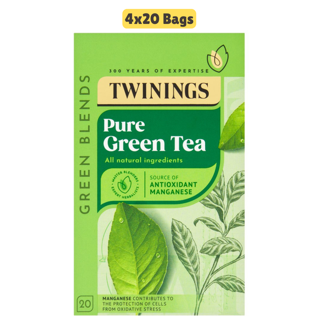 Twinings Pure Green Tea Bags wholesale pack containing 4 boxes of refreshing green tea bags