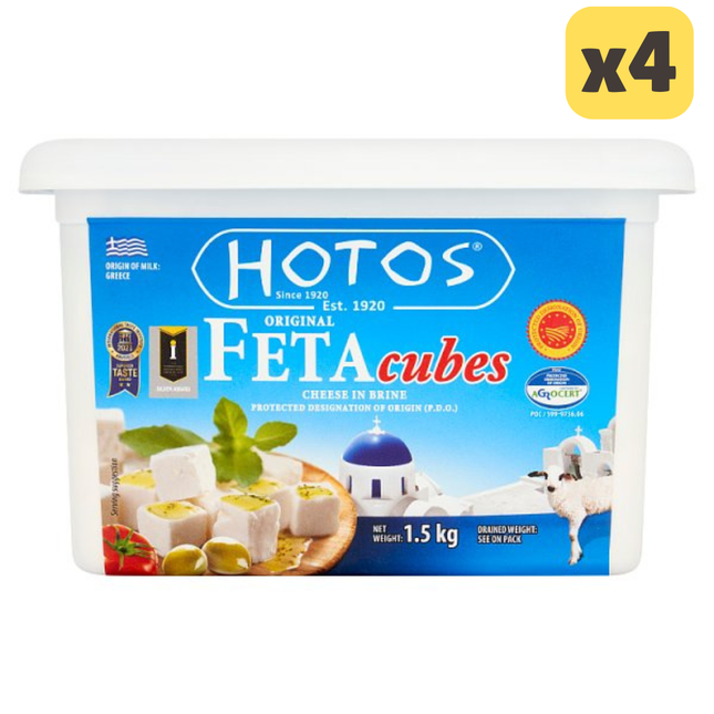 Hotos Original Feta Cubes Cheese in Brine 1.5kg [CASE OF 4x1.5KG]