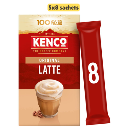 Kenco Latte Instant Coffee Sachets wholesale case containing 5 boxes of creamy latte drink sachets