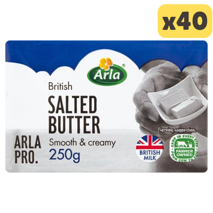 Arla British Salted Butter wholesale case containing 40 packs of creamy British salted butter