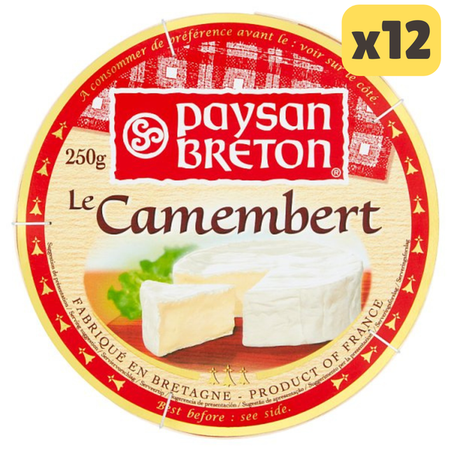 Paysan Breton camembert wholesale catering case containing 12 x 250g creamy French soft ripened cheeses