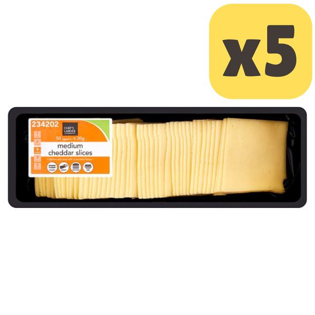 Chef's Larder Medium Cheddar Slices [CASE OF 5x1KG]