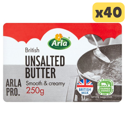 Arla British Unsalted Butter wholesale case containing 40 packs of creamy British unsalted butter