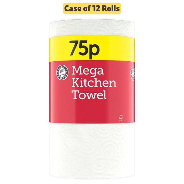 Euro Shopper Mega Kitchen Towel wholesale case containing 12 extra large absorbent kitchen towel rolls